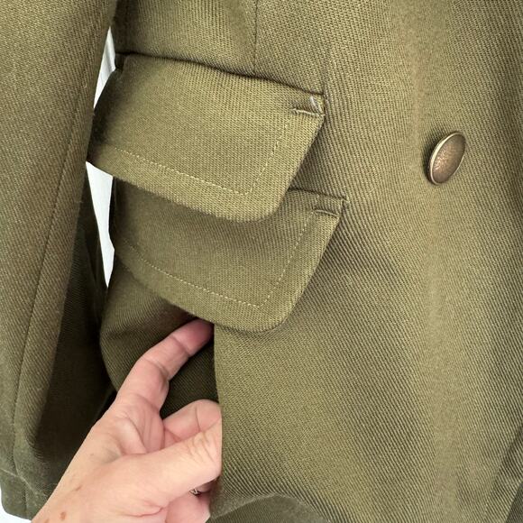 Hazel Army Olive Green Coat Buttons Pockets Double Breasted Women’s M Lined - Picture 8 of 14